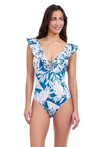 Profile by Gottex Women's Standard Malaya One Piece Swimsuit, Teal White