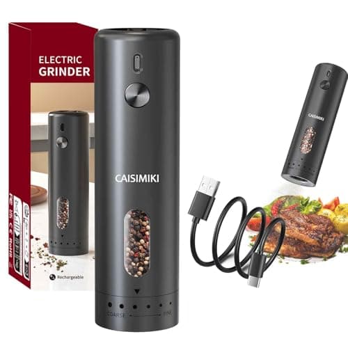 CAISIMIKI Large Capacity Rechargeable Electric Pepper Grinder 2025 New Pepper Mill USB Black Automatic Pepper Mill Adjustable Coarseness Salt Shakers with LED Light One Hand — image 1