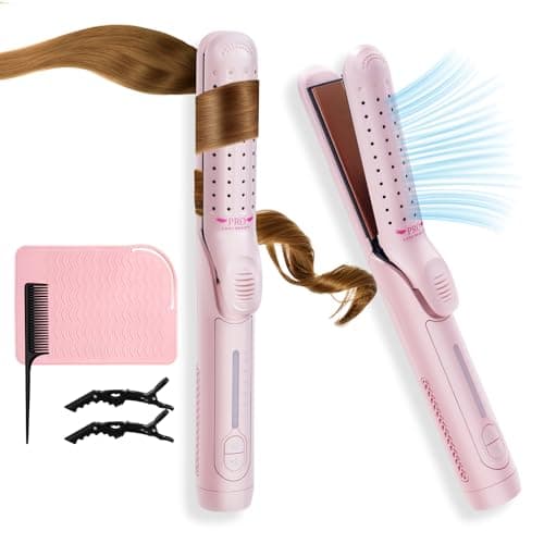 Airflow Styler Curling Iron,360° Cool Air Lock in Style for Lasting Curls, 2 in 1 Hair Straightener and Curler, Anti-Scald for Short Long Hair(Pink) — image 1