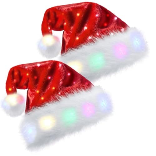 Santa Hats Adults & Kids, 2-pack LED Christmas Hats with Lights — image 1