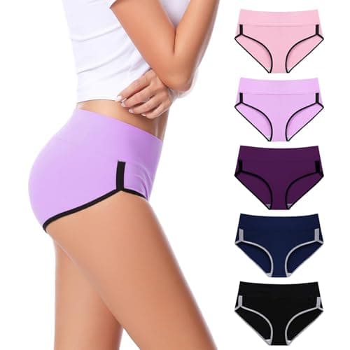 CAILECOTTON Womens Underwear Cotton High Waisted Underwear for Women Brief Soft Stretch Breathable Everyday Hipster 5ps — image 1