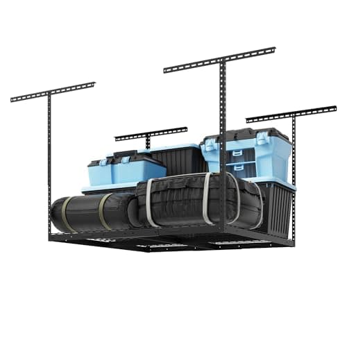 FLEXIMOUNTS 4x4 Overhead Garage Storage Rack, Adjustable Organization System, Heavy-Duty Metal Ceiling Racks, 350lbs Weight Capacity, Black, Classic Series — image 1