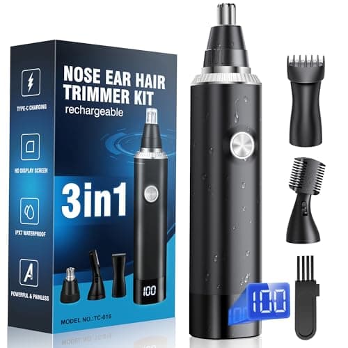 Nose Hair Trimmer for Men, 3-in-1 Professional Painless USB-C Rechargeable Eyebrow & Facial Nose Trimmer for Men Women, LED Display Trimmer with Powerful Motor and Dual-Edge Blades, IPX7 Waterproof — image 1