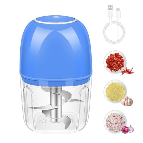 Electric Garlic Chopper, 350ML (1.4 Cup) Blue Mini Food Processor, Mini Chopper, Small Garlic Grinder Mincer for Onion, Ginger, Chili, Fruit, Meat — image 1