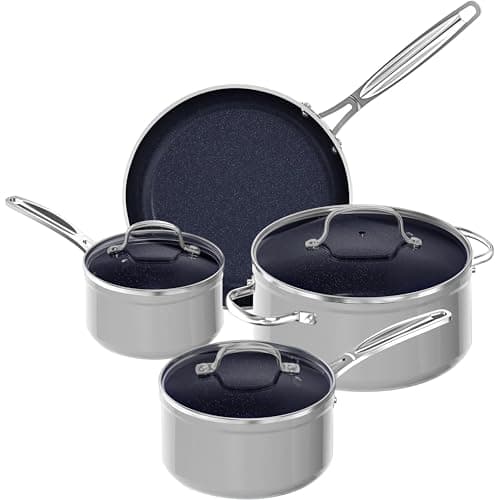 Nuwave 7pc Cookware Set Healthy Duralon Blue Ceramic Nonstick Coated, Diamond Infused Scratch-Resistant, PFAS Free, Oven Safe, Induction Ready & Evenly Heats, Tempered Glass Lids & Stay-Cool Handle — image 1
