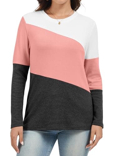 Jeqeocafy Women's Color Block Tunics Tops Crewneck Long Sleeve Shirts Casual Pullover Loose Fit T-Shirt — image 1