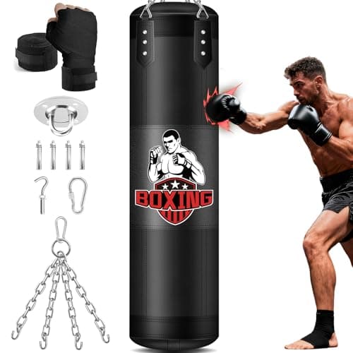 YORWHIN Punching Bag for Adults, 4FT PU Heavy Boxing Bags with Chain Ceiling Hook, Hanging Boxing Bag for Kickboxing Muay Thai Karate Judo Taekwondo Home Gym Training, Unfilled — image 1