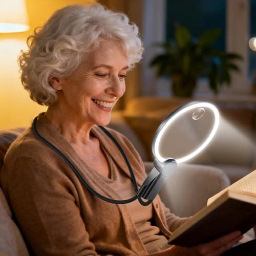 2500mAh Magnifying Glass with Light, Upgrade LCD Display Screen 5X/10X Lighted Magnifier for Seniors & Low Vision, Hands Free Magnifier for Reading, Knitting, Cross Stitch & Crafts