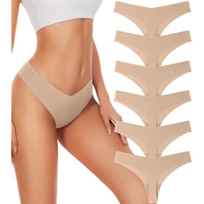Hellopopgo Seamless Thongs For Women V-waisted No Show Thong Seamless Panties Breathable Comfortable Underwear Womens 6-Pack