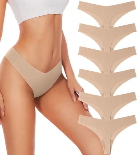 Hellopopgo Seamless Thongs For Women V-waisted No Show Thong Seamless Panties Breathable Comfortable Underwear Womens 6-Pack — image 1