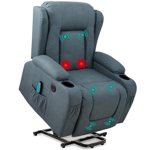 Best Choice Products PU Leather Electric Power Lift Chair, Recliner Massage Chair, Adjustable Furniture for Back, Legs w/ 3 Positions, USB Port, Heat, Cupholders, Easy-to-Reach Side Button - Blue — image 1