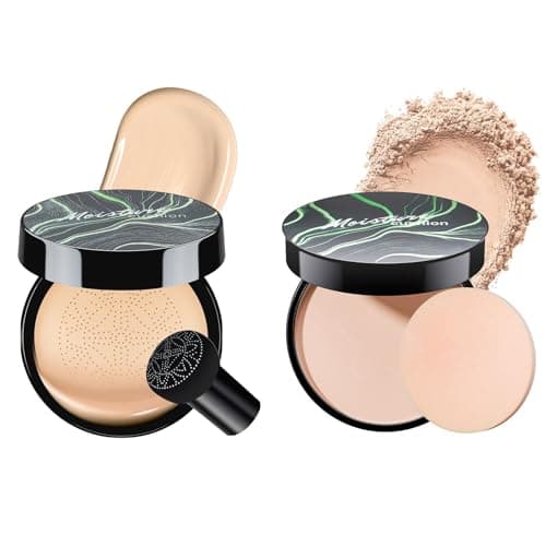 Mushroom Head Air Cushion CC Cream with Setting Powder Makeup Set, Blurs Fine Lines & Imperfections, Controls Shine & Smooths Complexion, Even Skin Tone for All Skin Types for Women (Natural) — image 1