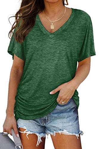 WIHOLL Womens Summer T-Shirts Short Sleeve V Neck Dolman Tops with Side Shirring Loose Fit Shirts Spring Fashion — image 1
