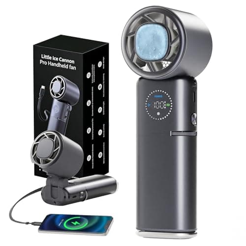 Portable Handheld Fan, 9000mAh Rechargeable Travel Fan as Power Bank, 100 Speed Scroll Wheel, Personal Hand Face Fan for Outdoor & Working, Retractable Wire, Extra-Long Battery Life - Dark Grey — image 1