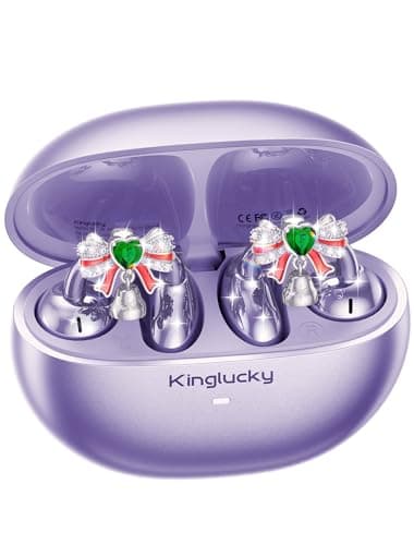 Kinglucky Open-Ear Clip-On Earbuds for Women with Detachable Holiday Bows, All-Day Comfort, Secure Fit, Lightweight Bluetooth 5.4 Wireless Earbuds 50H Playtime, Gift for Her, Clear Calls, Purple