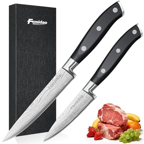Razor Sharp 2PCS Small Kitchen Knife Set, 5 inch Utility Knife and 3.5 inch Paring Knife, High Carbon Steel Damascus Pattern Japanese Chef Knife with Full Tang Handle Design for Home Kitchen — image 1