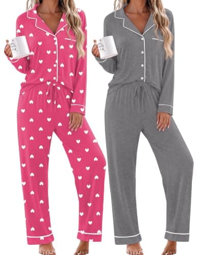 Ekouaer 2 Pack Womens Pajamas Set Button Up Pjs Loungewear Set — image 1