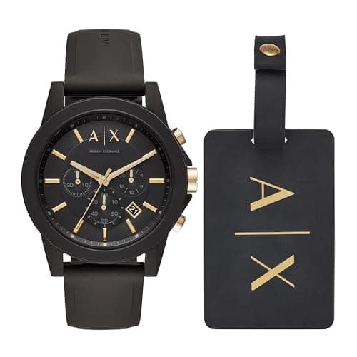 Aď˝X ARMANI EXCHANGE Men's Chronograph Black Silicone Strap & Luggage Tag Gift Set (Model: AX7105)