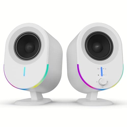 LITTOAK Bluetooth PC Gaming Speakers, 2 * 15W 2.0CH Stereo with 3 EQ & 6 RGB Modes, AC Powered Desktop Speakers with Aux/USB/Headphone Port for Laptop/TV, White