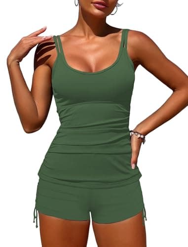 ZAFUL Women's V-Wire Tankini Swimsuits Tummy Control Ruched Top Two Piece Bathing Suits with High Waisted Shorts — image 1