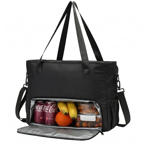 Lunch Tote Bag for Women with 15.6" Laptop Compartment, Work Tote Bag with Insulated Lunch Compartment, Large Casual Polyester Handbag Lunch Bags for Nurse, Teacher, Office, Travel, Beach, Jet Black — image 1