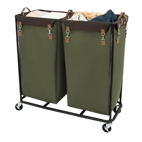 StorageWorks 390L Extra Large Laundry Hamper with Wheels, 2 Sections Laundry Basket with Wheels, Clothes Sorter Cart with Divider for Hotel, Home, Green, 1-Pack — image 1