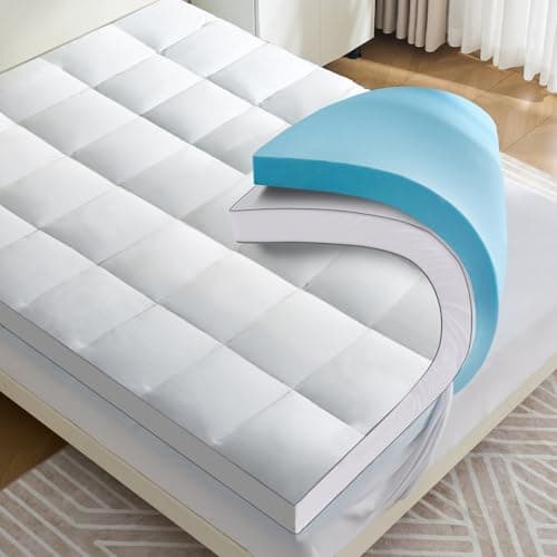 Aodenge 4 Inch Dual Layer Mattress Topper Queen Size, 2 Inch Cooling Gel Memory Foam and 2 Inch Down Alternative Pillow Top Pad for Back Pain, with 8-21 Inch Deep Pocket — image 1