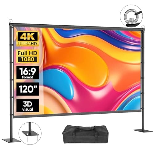 Outdoor Projector Screen with Stand - VOOPVOR 120 inch Projector Screen Portable - Lightweight Projection Screens Indoor Front/Rear - Movie Screen 16:9 4K HD with Catty Bag for Backyard Home Theater