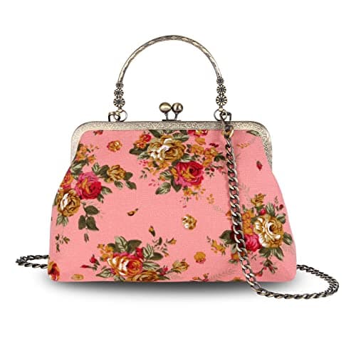 Abuyall Vintage Purse Kiss Lock Purses and Handbags Floral Vacation Women Top Handle Handbag