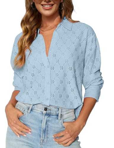 CiCiBird Womens Dressy Casual Lace Blouse Long Sleeve Button Down Shirts Eyelet Summer Tops — image 1