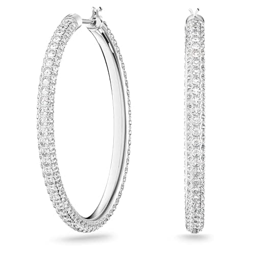 Swarovski Dextera Women's Hoop Pierced Earrings with White Crystals in a Rhodium Plated Setting