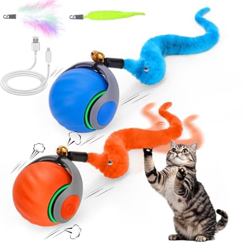 2PCS Interactive Cat Ball Toy, Self Rolling Ball with Cover Anti-Scratch for Bored Indoor Cat Chasing, Obstacle Avoidance Smart Cat Toys for Enrichment, Motion Activated Toys to Keep Them Busy — image 1