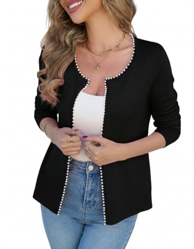 CiCiBird Women Lightweight Open Front Sweater Cardigan Pearls Trim Knit Jacket Trendy Long Sleeve Clothes Coatigan — image 1