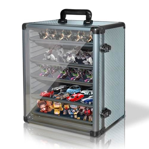 ORKELS Miniatures Storage Case with 5 Metal Tray, Clear Display Transport Case with Lock, Aluminum Alloy Frame Organizer for Mini Action Figures, Collectibles