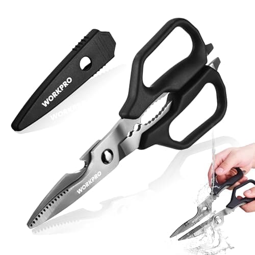 WORKPRO Kitchen Scissors, All Purpose Kitchen Shears with Detachable Stainless Steel Blades, Titanium Coated for Easy Cleaning, Heavy Duty for Meat, Fish, Nuts, Vegetables, Protective Cover Included — image 1