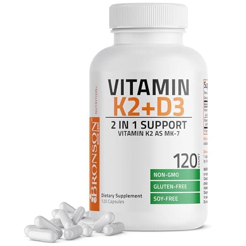 Bronson Vitamin K2 (MK7) with D3 Supplement Non-GMO Formula 5000 IU Vitamin D3 & 90 mcg K2 MK-7 Easy to Swallow D & K Complex, 120 Capsules — image 1
