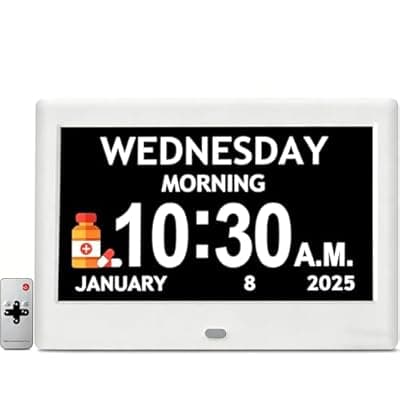 2025 NEW, Digital Clocks, 7'' Dementia Clock with Date and Time for Elderly, Auto-Dimming, 12 Reminders & 6 Alarms, Button & Remote Control, Auto DST, Digital Calendar for Seniors Large Display