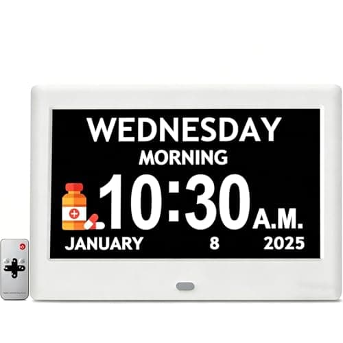 2025 NEW, Digital Clocks, 7'' Dementia Clock with Date and Time for Elderly, Auto-Dimming, 12 Reminders & 6 Alarms, Button & Remote Control, Auto DST, Digital Calendar for Seniors Large Display — image 1