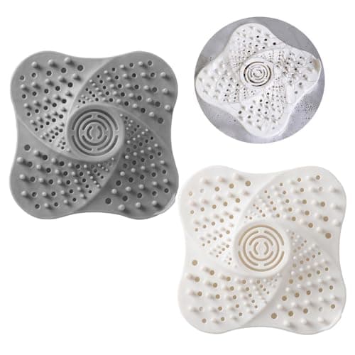 2 Pack Drains Hair Catcher, Silicone Bath Drainer Protector, Sink Drain Strainer with Suction Cup, Hair Stopper Drain for Shower Bathroom Tub Kitchen Drains Shower Drain Cover (Grey + White) — image 1