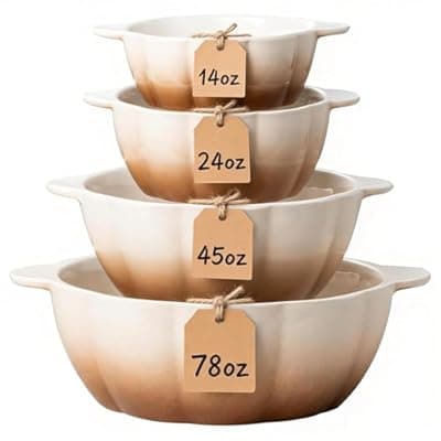 MISSYSSIM Ceramic Soup Bowls with Handle, Large Serving Bowls Set of 4, 14/24/45/78 oz Food Storage Bowls Containers for Cooking, Baking, Salad, Ramen Bowls Oven Safe, Brown