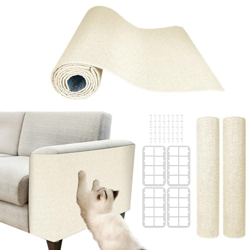 Cat Scratch Mat for Couch, Wall & Cat Tree - 78.7" Trimmable Self-Adhesive Cat Scratcher, Cat Scratch Furniture Protector, Felt Alternative to Sisal, DIY Cat Tower Replacement, 2 Pack (Beige)