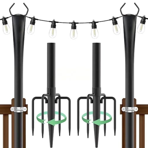 10FT String Light Poles, Heavy Duty Outdoor Light Pole Stand, 5-Prong Reinforced Steel Base, Anti-Rust, for Patio Garden Deck, Support Bistro & Edison Bulb Lights (6 Pack) — image 1