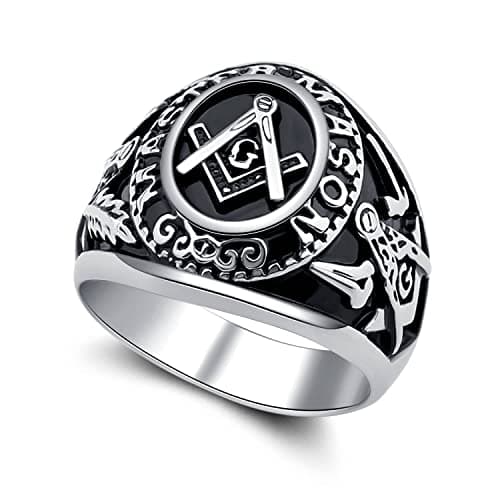 YLWJSP Freemason Gifts Masonic Biker Rings Masonic Master Mason Ring Freemason Signet Style Jewelry Mason Signet Band Jewelry — image 1