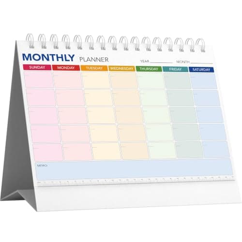 Desk Blank Calendar, Monthly Planner Stand, Undated Spiral-Bound Monthly Calendar, 12-Page Color-Coded Weekly Planner Pages with Memo Sections, Foldable Tri-Fold Desktop Daily Calendar — image 1