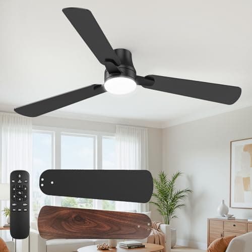 OSTIVE Ceiling Fans with Lights and Remote: 52 Inch Modern Ceiling Fan, Low Profile Flush Mount, Quiet Reversible DC Motor & 3CCT Dimmable LED for Bedroom Living Room Kitchen Indoor Home (Black) — image 1