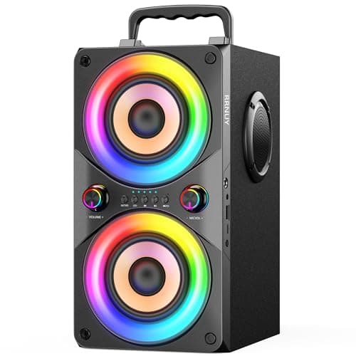 RRNUY Bluetooth Speaker 100W Portable Big Powerful Deep Bass Loud Sound Wireless Boombox with Subwoofer TWS LED Lights DSP Large Wooden Speakers for Outdoor Home Party