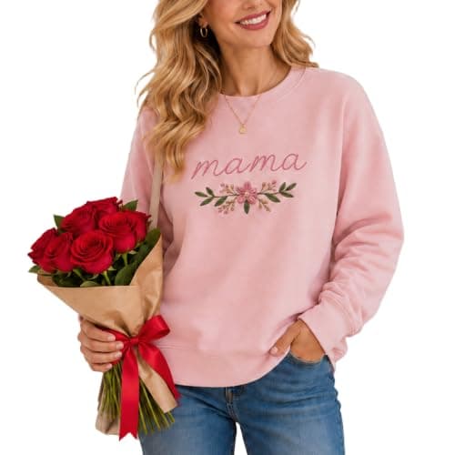 Mama Sweatshirt for Women: Floral Embroidered Mom Costumes Pullover — image 1