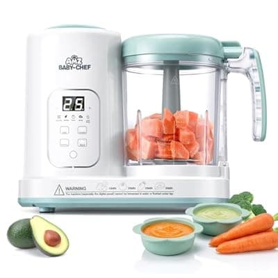 Baby Food Maker Pro Steamer Blender: 4 in 1 Auto Steam Blend and Puree Maker with Self-Clean for Healthy Baby and Toddler Meal Prep - BPA-Free White+Green