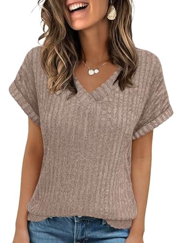 ANRABESS Women Tops Summer Sweaters Short Sleeve V Neck Shirts 2026 Spring Fashion Dressy Casual Business Tunic Blouses — image 1