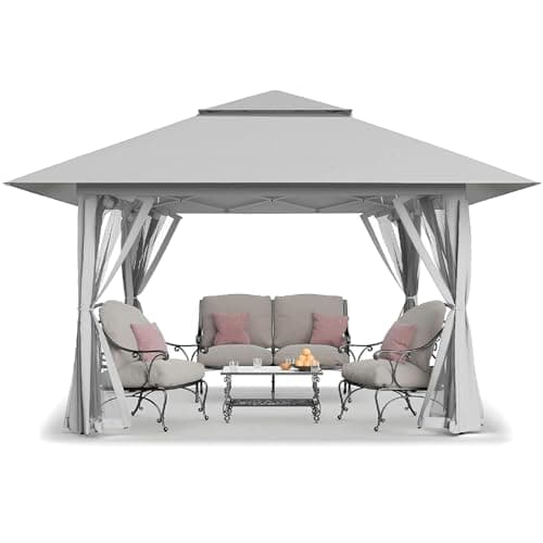CROWN SHADES 13x13 Pop Up Gazebo, Canopy Tent, Gazebos on Clearance - Outdoor Gazebo for Backyard & Patio Furniture - Carpa Pop Up Tent with Wheeled STO-N-Go Cover Bag (Grey) — image 1